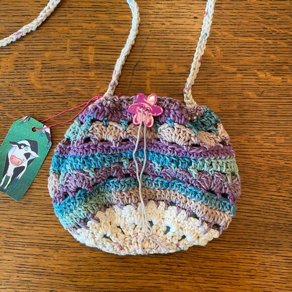 Handmade crochet cross-body bag striped cinch closure - Picture 3 of 7